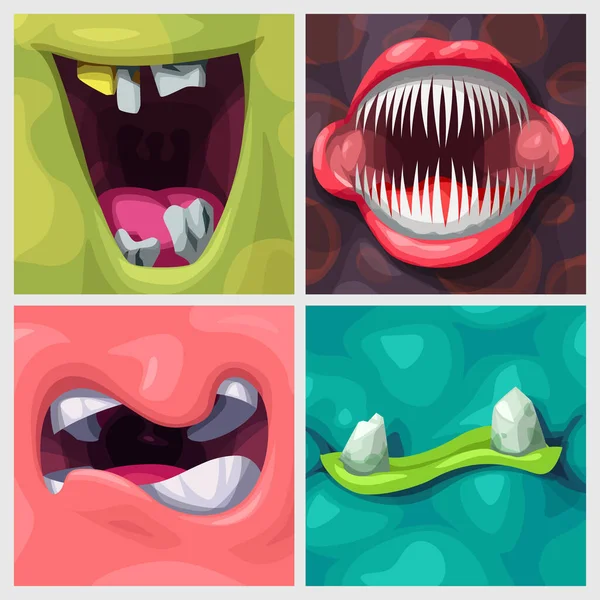 Illustration Cartoon Bright Various Shapes Colors Monster Mouths Set — Vetor de Stock
