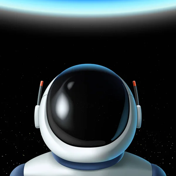Illustration Front View Futuristic Astronaut Helmet Black Glass Reflected Stars — Vector de stock