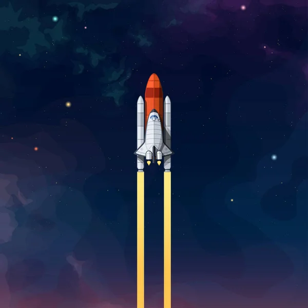 Illustration Space Shuttle Takeoff Colorful Starry Sky Clouds — 스톡 벡터