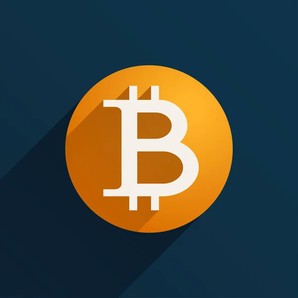 Illustration Golden Coin Bitcoin Flat Desing Blue Background — Vettoriale Stock