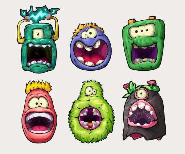 Illustration Colorful Set Different Monster Faces Isolated White Background — ストックベクタ