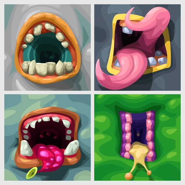 Illustration Continue Cartoon Bright Various Shapes Colors Monster Mouths Set — Vetor de Stock