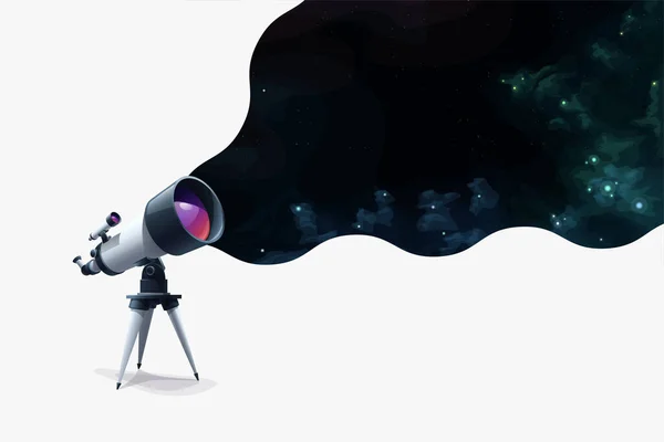 Illustrazione Del Telecopio Bianco Treppiede Esplorazione Dello Spazio Profondo Colorato — Vettoriale Stock