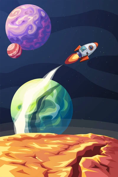 Illustration Space Craft Exploring New Various Worlds Far Space — Stock Vector