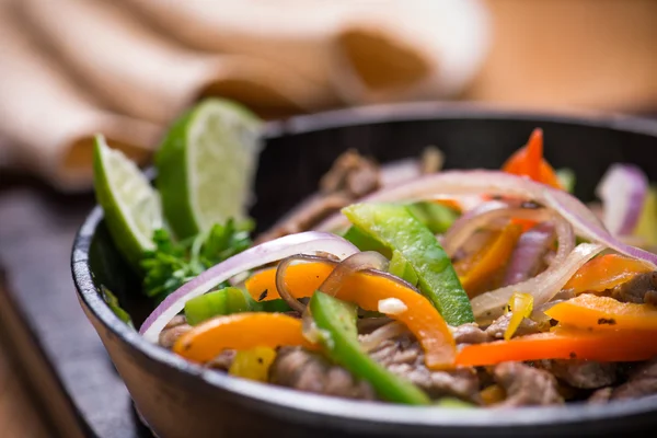 Beef fajita in the pan — Stock Photo, Image