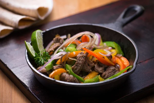 Beef fajita in the pan — Stock Photo, Image