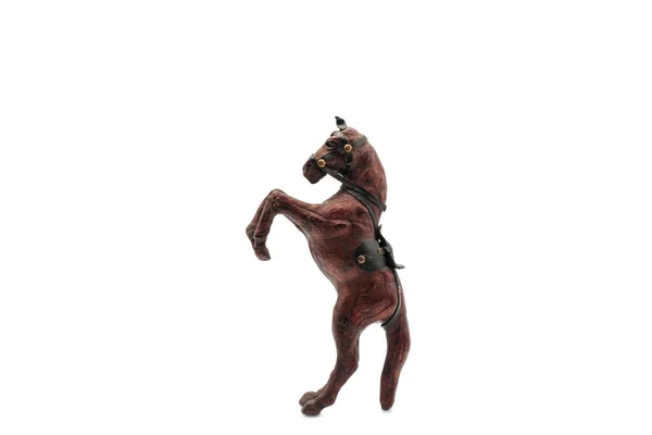 Horse Figurine Handmade Made Genuine Leather Isolated White Background Close — Photo