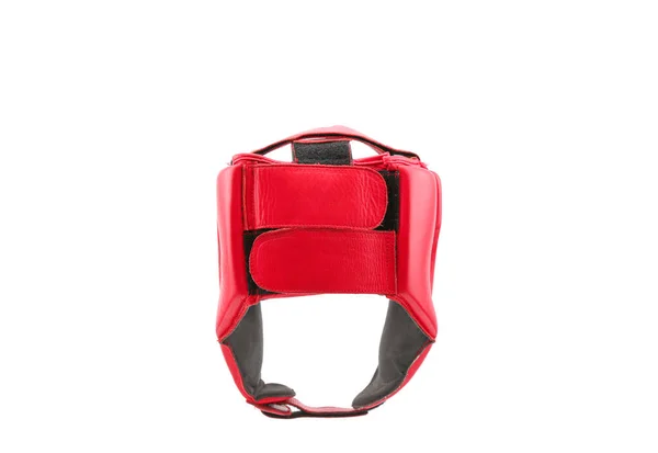 Röd Läder Boxningshjälm Närbild Isoleras Vit Bakgrund Huvudskydd Sportutrustning — Stockfoto