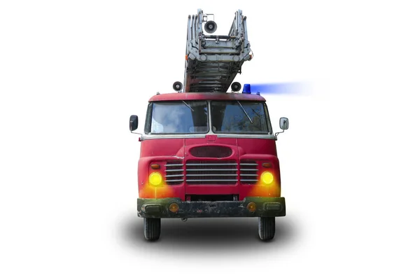 Old Fire Truck Front View Isolate Car Special Signal Headlights — Stock Photo, Image