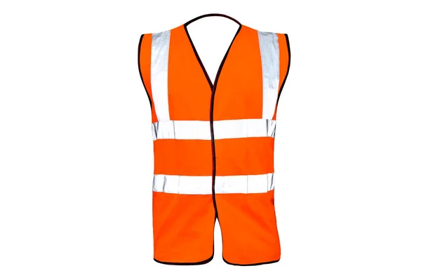 Oranje Reflecterende Vest Geïsoleerd Een Witte Achtergrond Veiligheid Werkvest Wegvest — Stockfoto