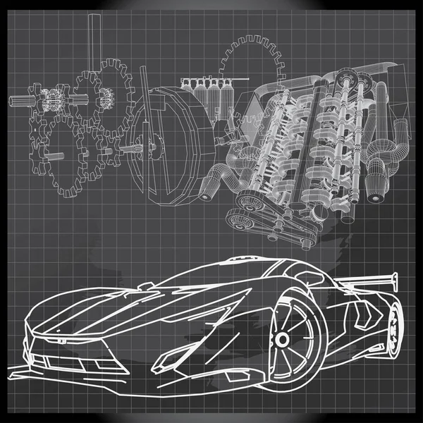 Sketch Auto Sportive Tavola — Vettoriale Stock