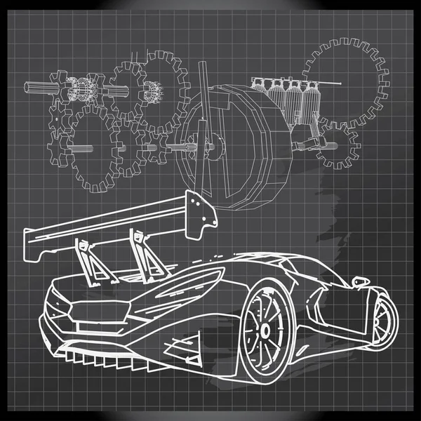 Sports Car Sketch Backboard — Stock Vector