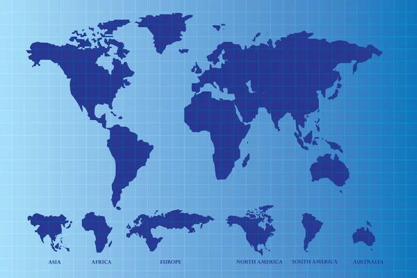 蓝色印刷世界地图的矢量 — 图库矢量图片