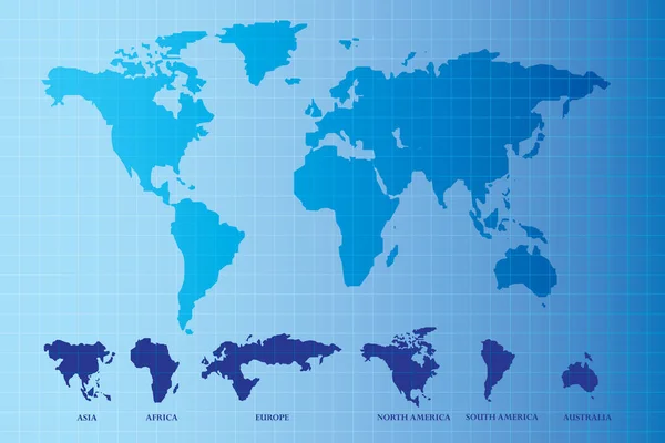 Vector Blue Print World Map — Stock Vector
