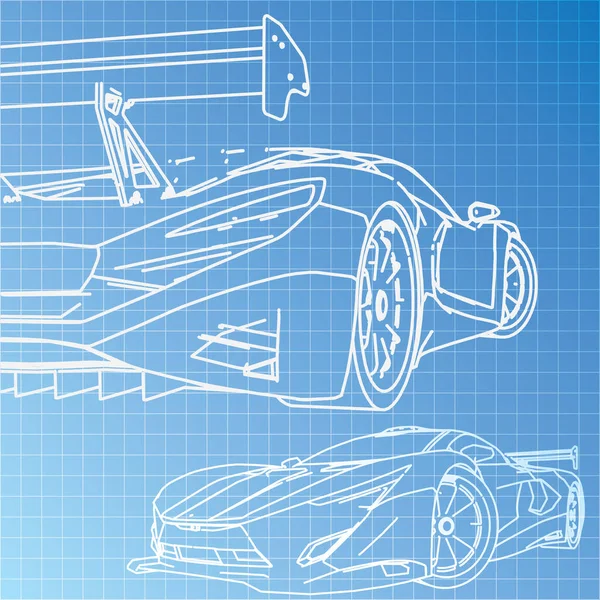 Sportwagen Sketch Blauwdruk — Stockvector