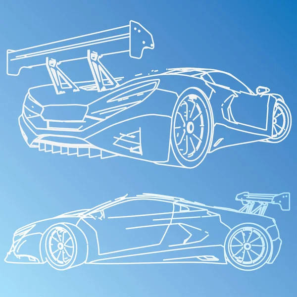 Sports Car Sketch Blueprint — Stock Vector