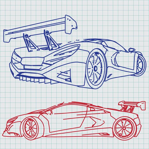 Sportwagen Sketch Blauwdruk — Stockvector