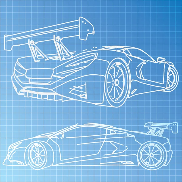 Sportwagen Sketch Blauwdruk — Stockvector