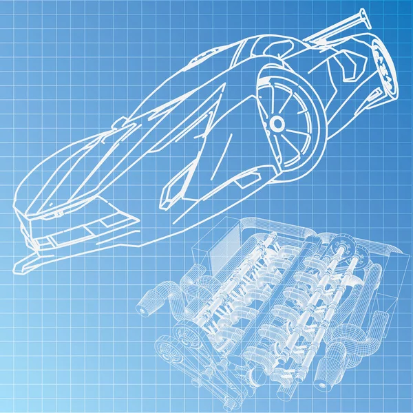스포츠카 청사진 스케치 — 스톡 벡터