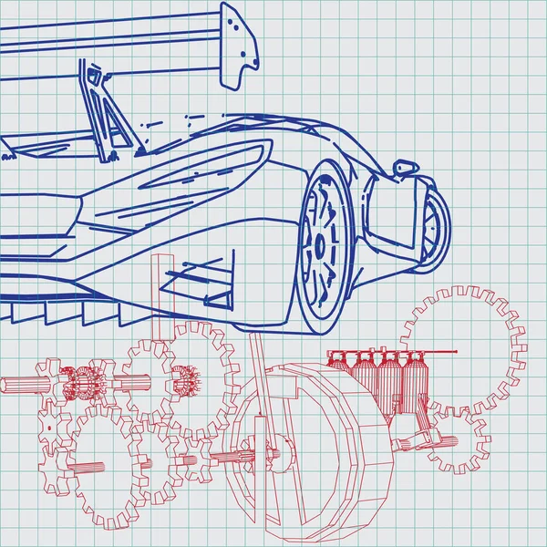 스포츠카 청사진 스케치 — 스톡 벡터