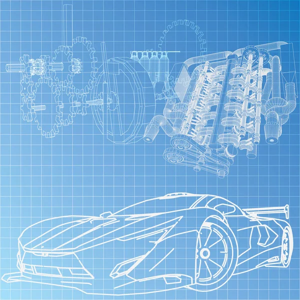 Sportovní Automobil Načrtnout Plán — Stockový vektor