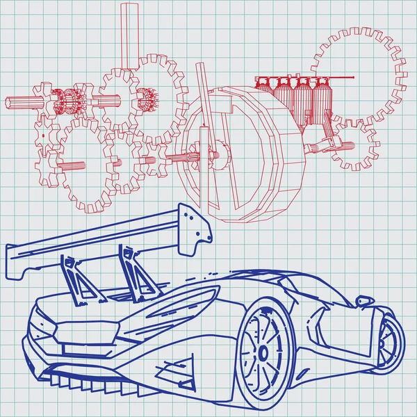 Schema Sketch Auto Sportive — Vettoriale Stock