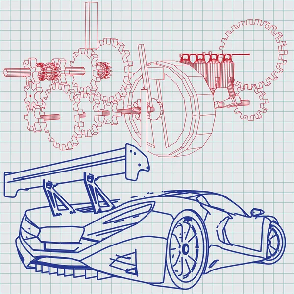 Carro Esportivo Sketch Blueprint — Vetor de Stock