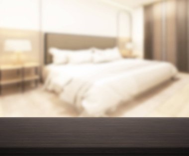 Masa üstü ve bulanıklık arka planda yatak odası