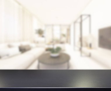 Masa üstü ve arka planın bulanık oturma odası