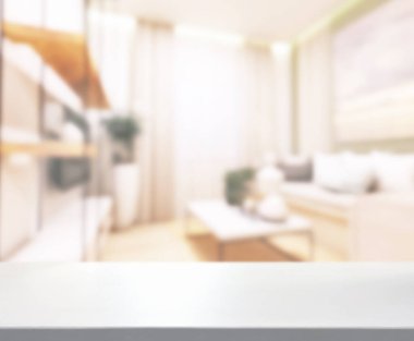 Masa üstü ve arka planın bulanık oturma odası