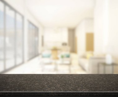 Masa üstü ve arka planın bulanık oturma odası