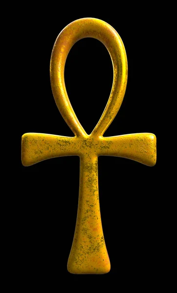 Illustrazione Rendering Simbolo Oro Ankh Sfondo Nero — Foto Stock
