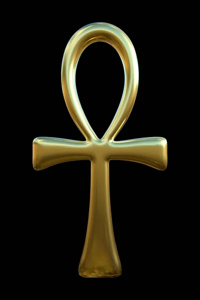 Ilustracja Renderowanie Złotego Symbolu Ankh Czarnym Tle — Zdjęcie stockowe