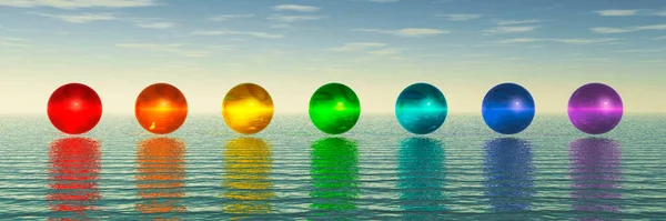 虹色の7つの球の3Dレンダリング — ストック写真