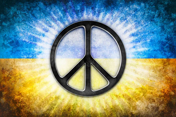 Peace symbol on blue and yellow background