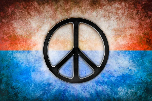 Peace symbol on blue and orange background