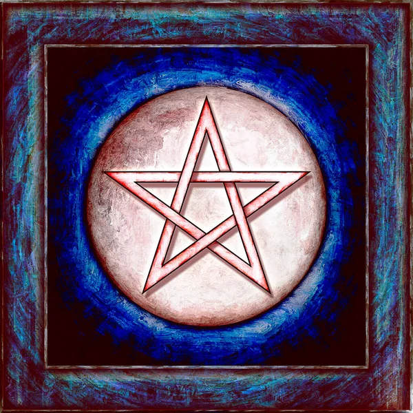 Illustration of a pentagram symbol and the moon.