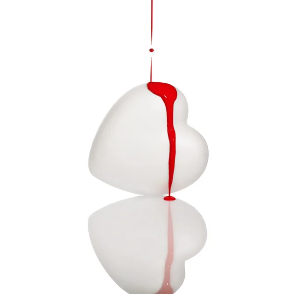 Folyékony vörös festék színezés fehér heartshape Stock Kép