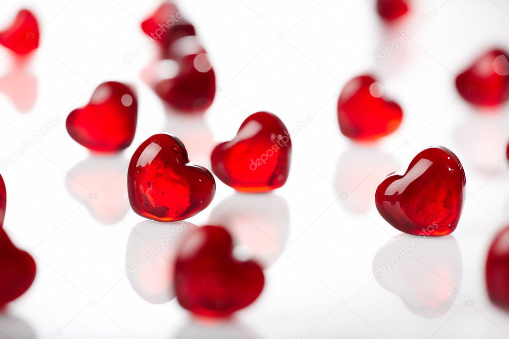 Many red glass hearts