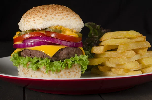 Gourmet ostburgare & chips — Stockfoto