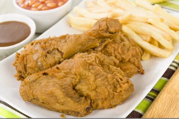 Fried Chicken & Chips — Stock Photo, Image