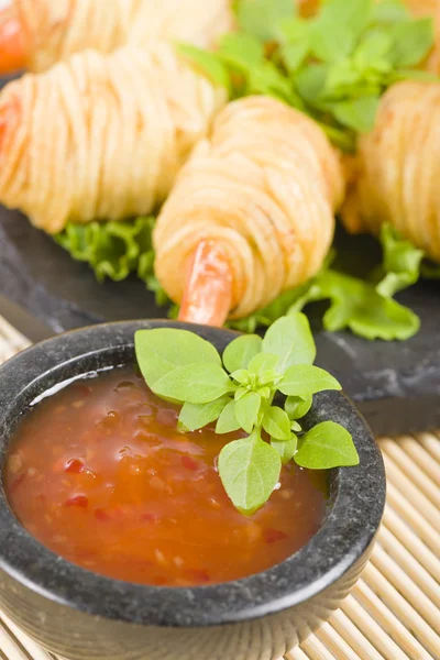 Aardappel tekenreeks garnalen — Stockfoto