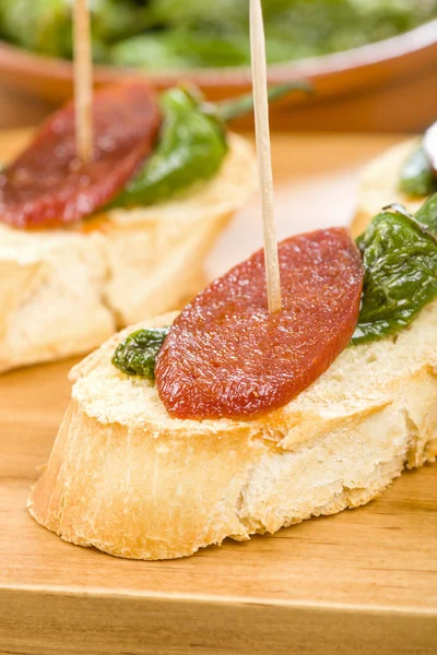 Chorizo & Padron paprika Pinchos — Stockfoto