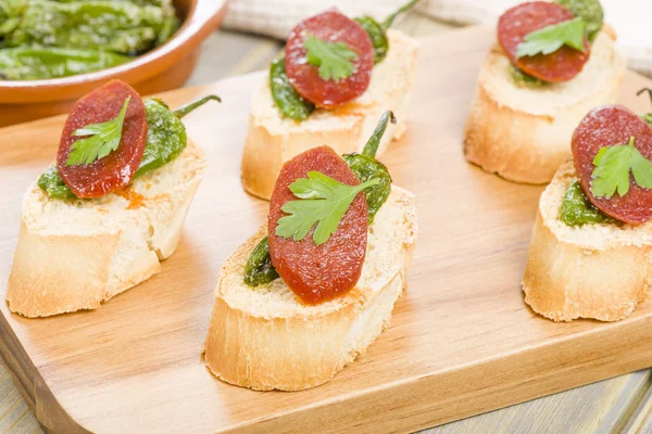 Pinchos Chorizo & Padron Peppers — Foto Stock