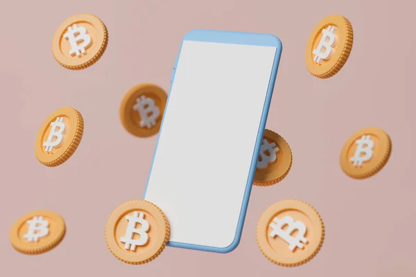 Renderização Smartphone Tela Branco Com Bitcoin — Fotografia de Stock