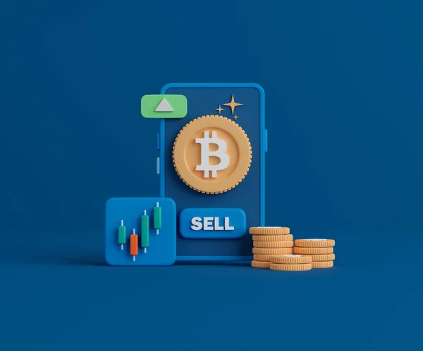 Rendering Cryptocurrency Trading Application Smartphone Mobile Phone Bitcoin Candlestick Graph — Stock Photo, Image