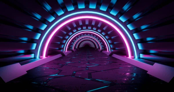 Renderowania Różowy Niebieski Neon Tle Tunelu — Zdjęcie stockowe