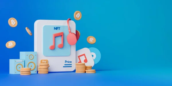 Rendering Nft Token Non Fungibili Musica Con Spazio Copia Testo — Foto Stock