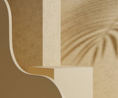 Ürün gösterimi için açık sarı arkaplan üzerinde boş podyum oluşturuluyor.