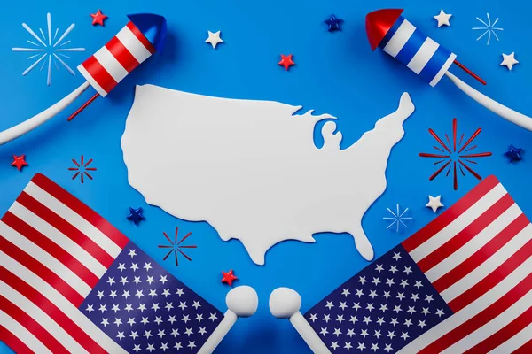 Rendering Usa Independence Day Illustration United States America Map Copy — Stock Photo, Image
